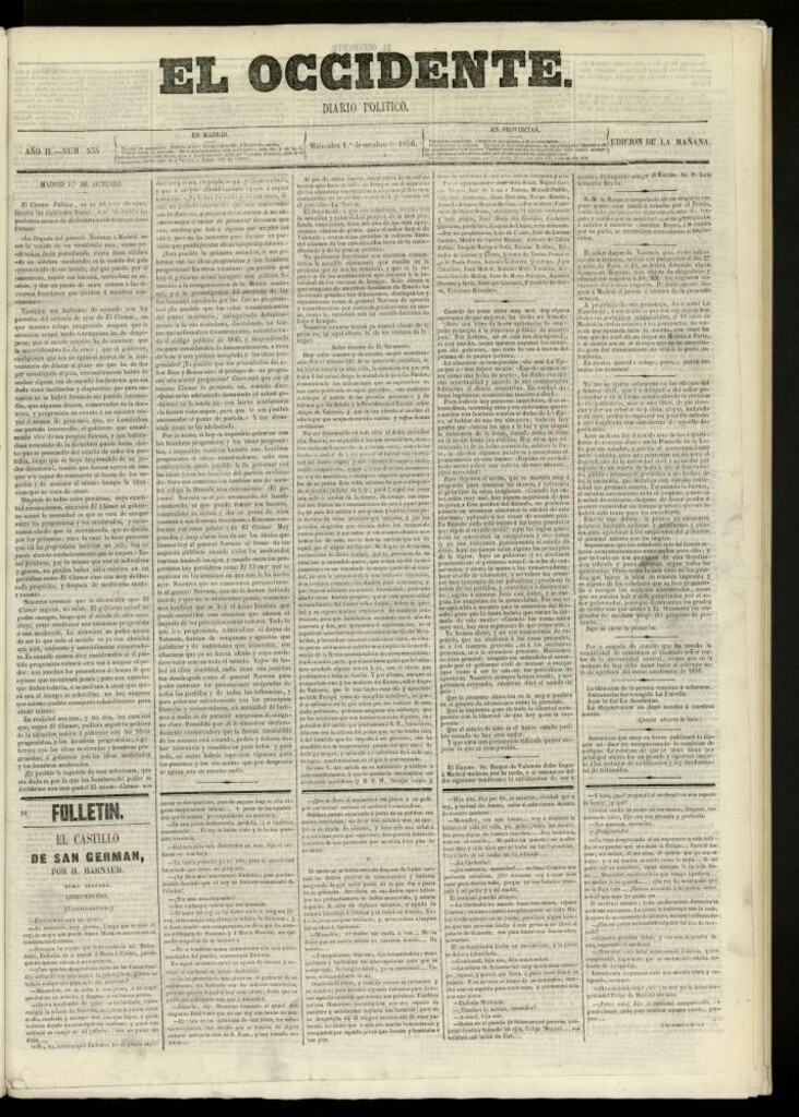 Miniatura de El Occidente: diario político del 1 de octubre de 1856, nº 535