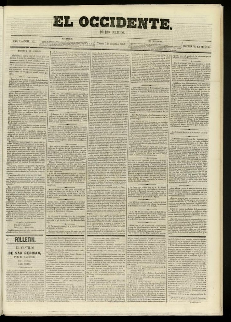 Miniatura de El Occidente: diario político del 3 de octubre de 1856, nº 537
