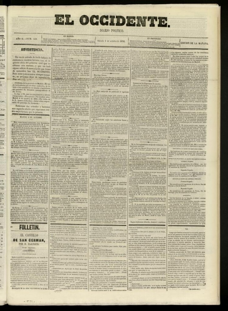 Miniatura de El Occidente: diario político del 4 de octubre de 1856, nº 538