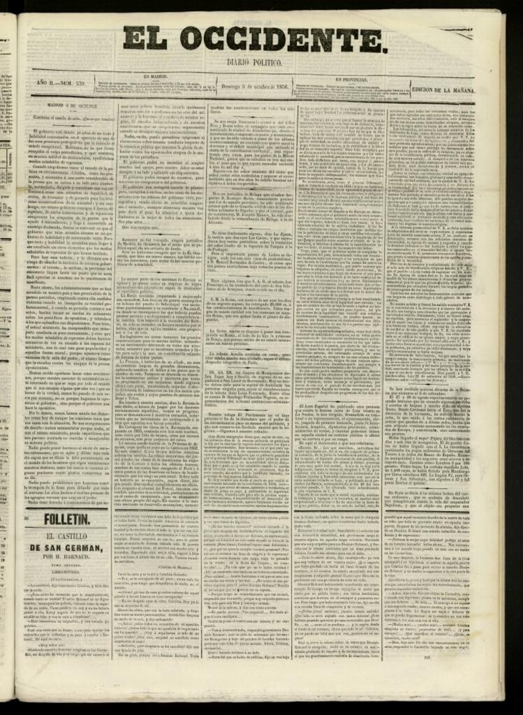 Miniatura de El Occidente: diario político del 5 de octubre de 1856, nº 539