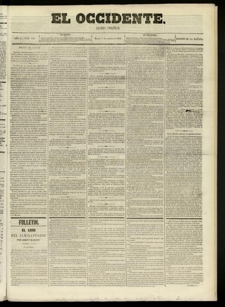 Miniatura de El Occidente: diario político del 7 de octubre de 1856, nº 540