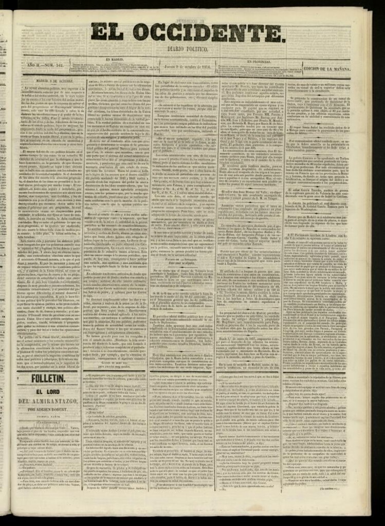 Miniatura de El Occidente: diario político del 9 de octubre de 1856, nº 542