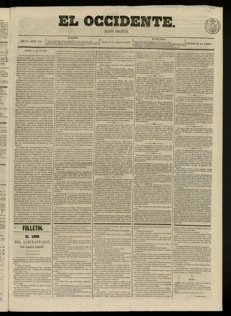 Miniatura de El Occidente: diario político del 16 de octubre de 1856, nº 548