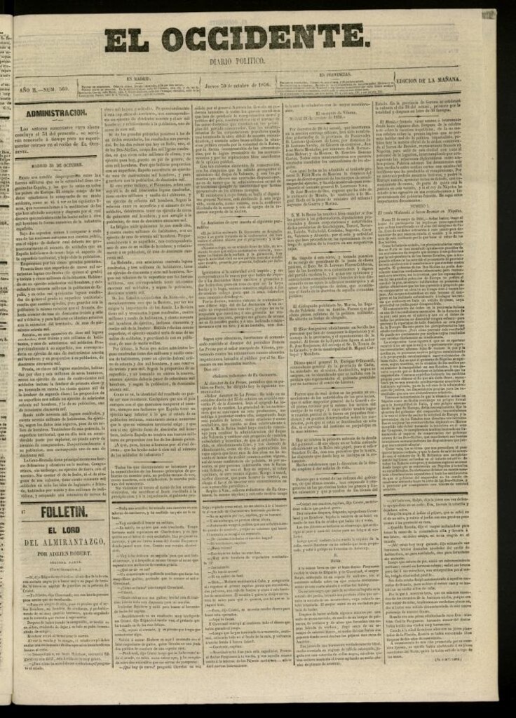 Miniatura de El Occidente: diario político del 30 de octubre de 1856, nº 560