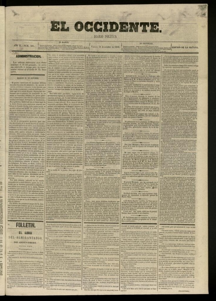 Miniatura de El Occidente: diario político del 31 de octubre de 1856, nº 561