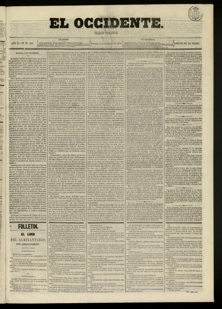 Miniatura de El Occidente: diario político del 2 de noviembre de 1856, nº 563