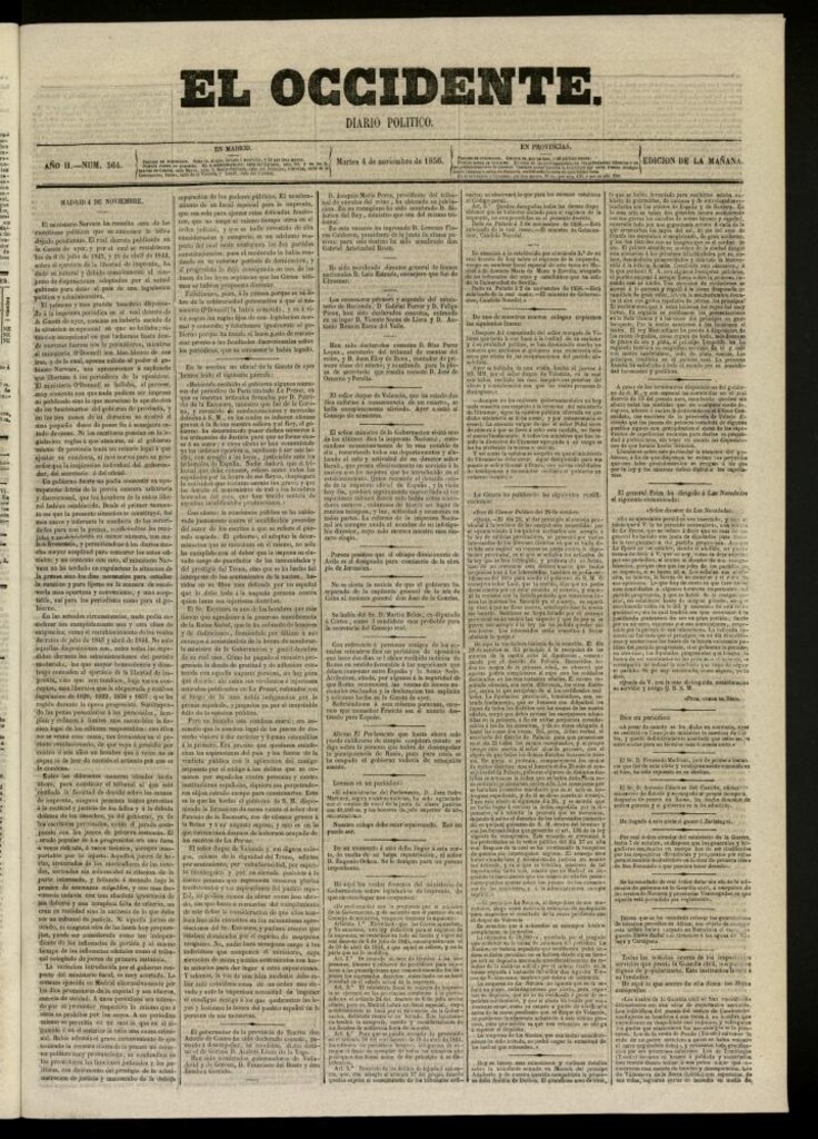 Miniatura de El Occidente: diario político del 4 de noviembre de 1856, nº 564