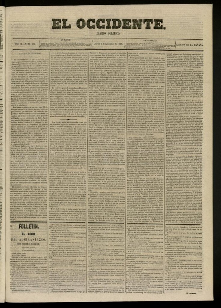 Miniatura de El Occidente: diario político del 6 de noviembre de 1856, nº 566