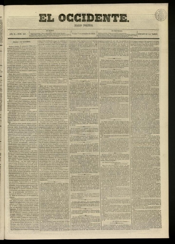 Miniatura de El Occidente: diario político del 7 de noviembre de 1856, nº 567