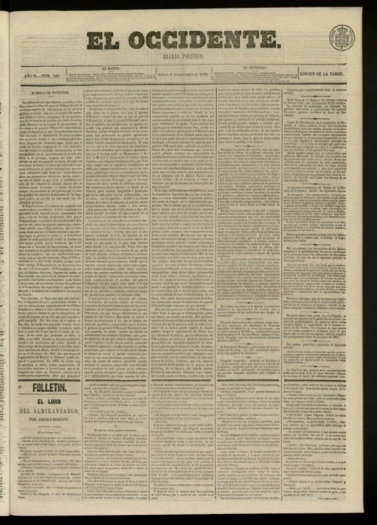 Miniatura de El Occidente: diario político del 8 de noviembre de 1856, nº 568