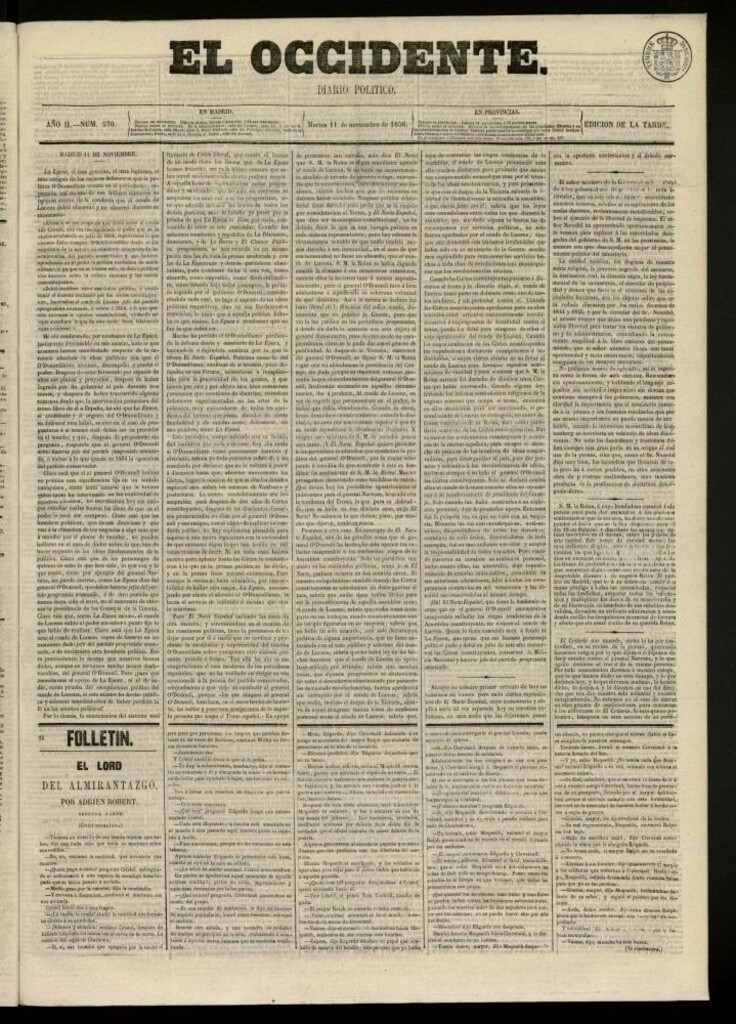 Miniatura de El Occidente: diario político del 11 de noviembre de 1856, nº 570