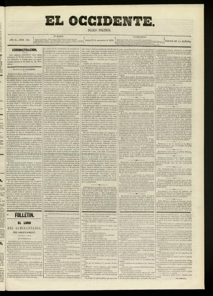 Miniatura de El Occidente: diario político del 13 de noviembre de 1856, nº 572