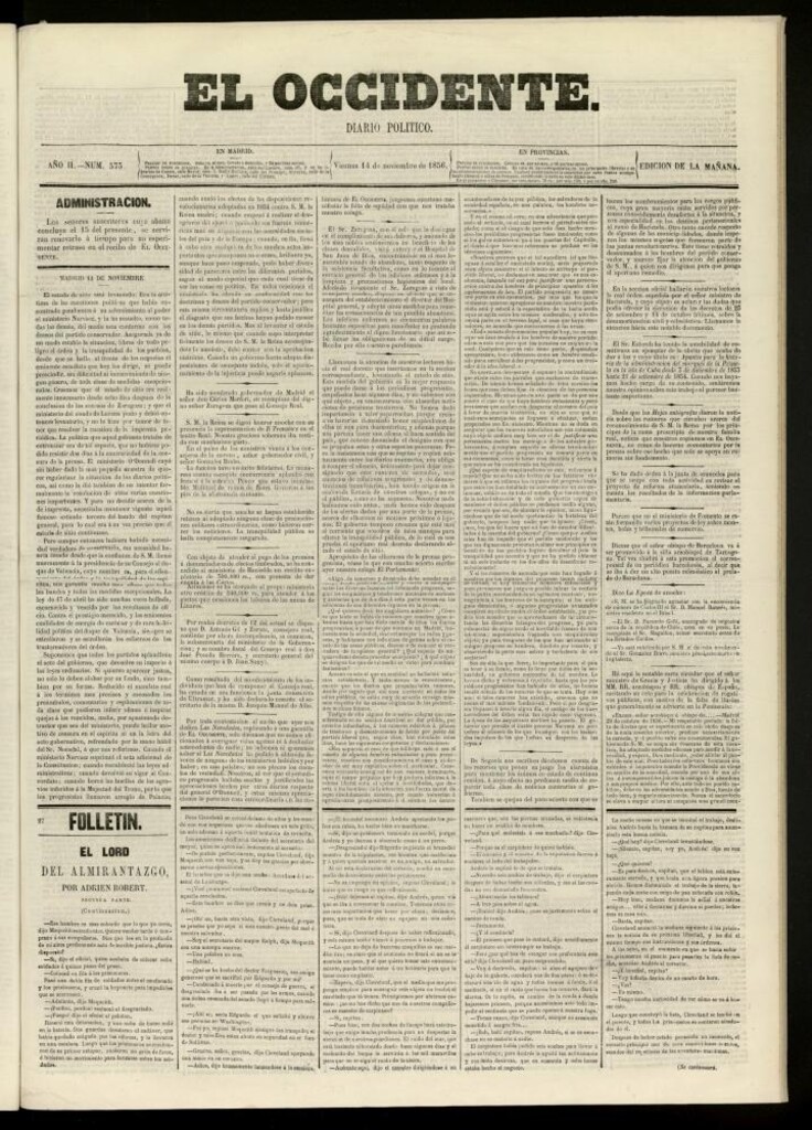 Miniatura de El Occidente: diario político del 14 de noviembre de 1856, nº 573