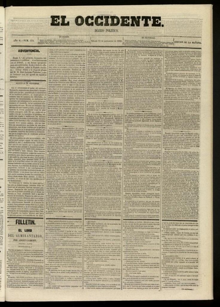 Miniatura de El Occidente: diario político del 15 de noviembre de 1856, nº 574