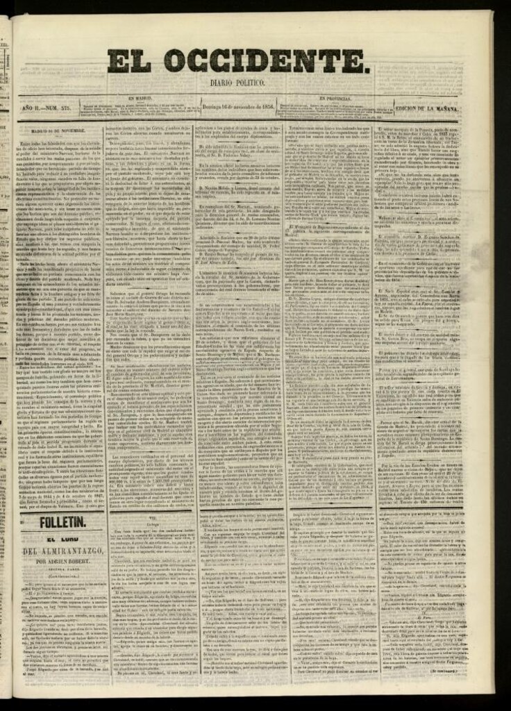 Miniatura de El Occidente: diario político del 16 de noviembre de 1856, nº 575