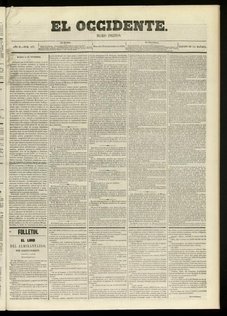 Miniatura de El Occidente: diario político del 19 de noviembre de 1856, nº 577