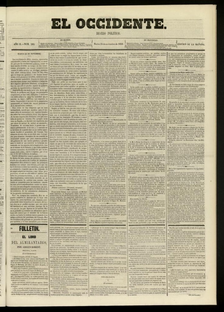 Miniatura de El Occidente: diario político del 25 de noviembre de 1856, nº 582