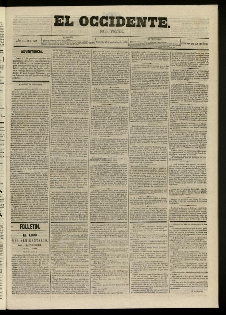 Miniatura de El Occidente: diario político del 26 de noviembre de 1856, nº 583