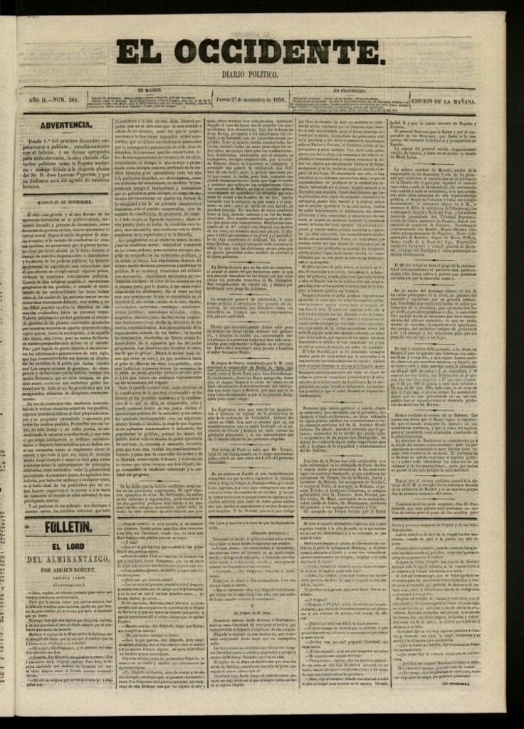 Miniatura de El Occidente: diario político del 27 de noviembre de 1856, nº 584