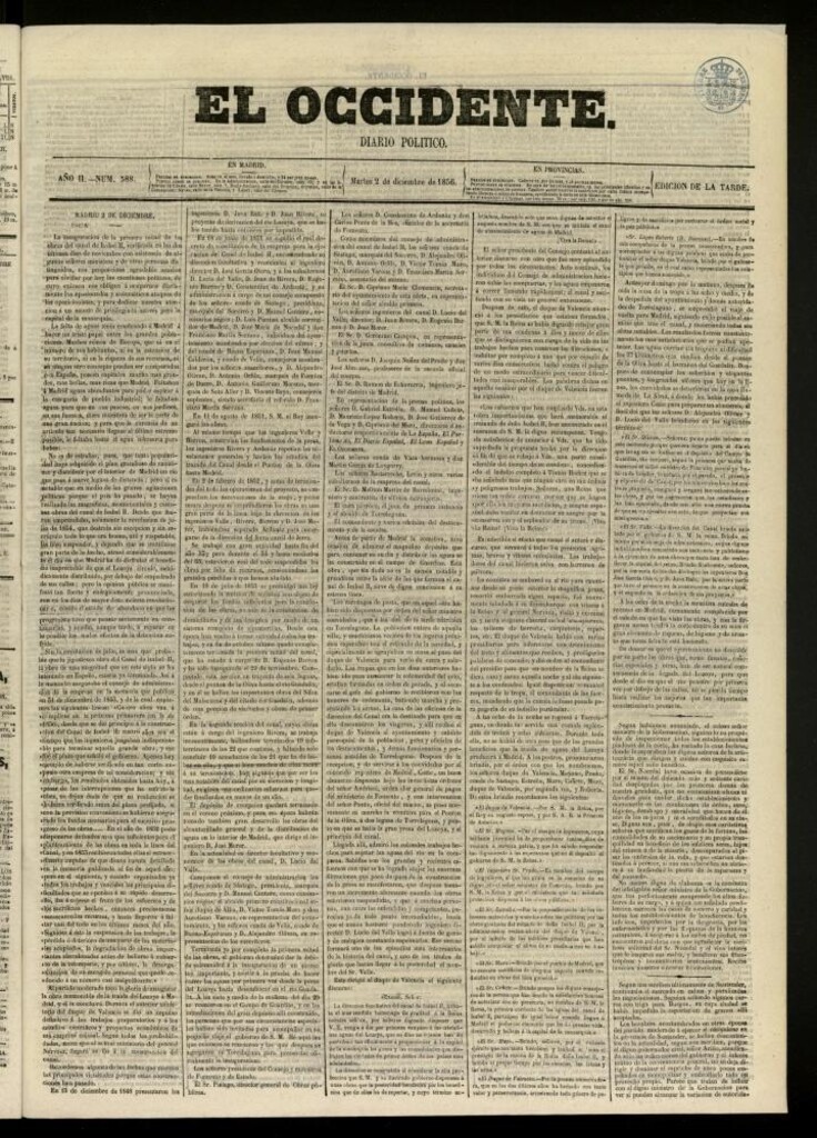 Miniatura de El Occidente: diario político del 2 de diciembre de 1856, nº 588
