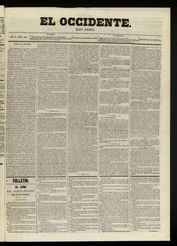 Miniatura de El Occidente: diario político del 3 de diciembre de 1856, nº 589