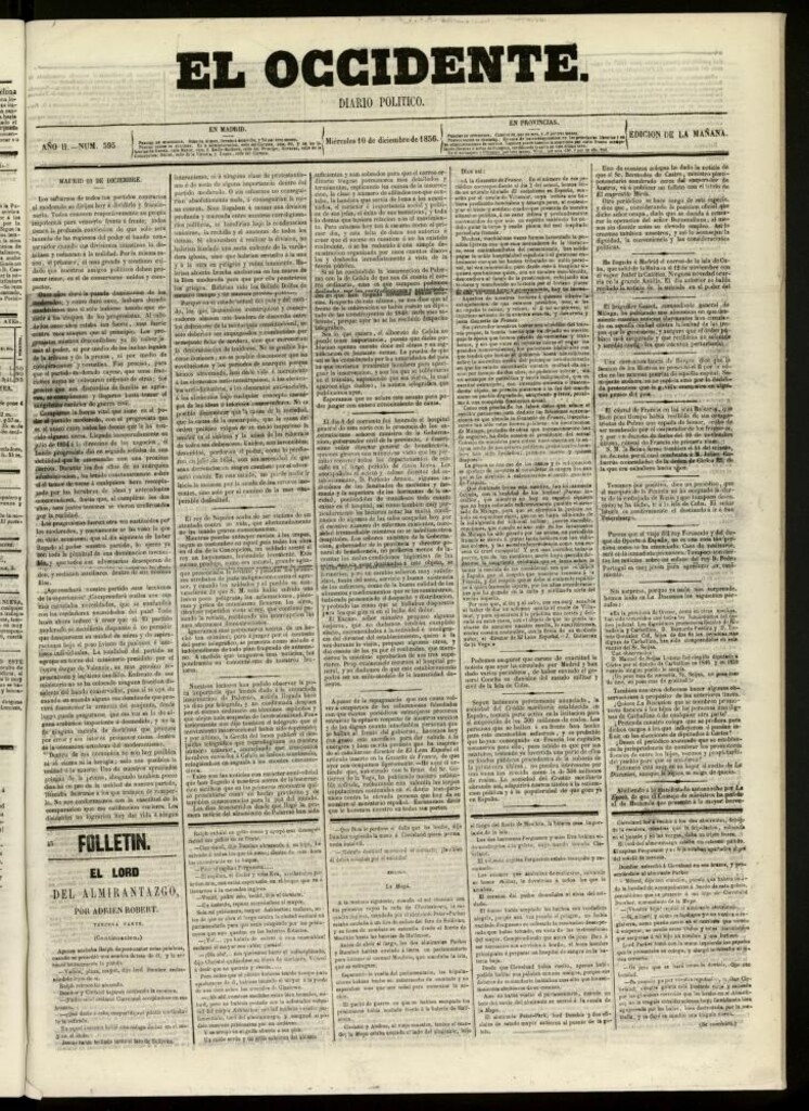 Miniatura de El Occidente: diario político del 10 de diciembre de 1856, nº 595