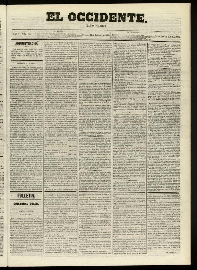 Miniatura de El Occidente: diario político del 14 de diciembre de 1856, nº 599