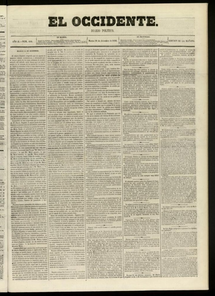 Miniatura de El Occidente: diario político del 16 de diciembre de 1856, nº 600