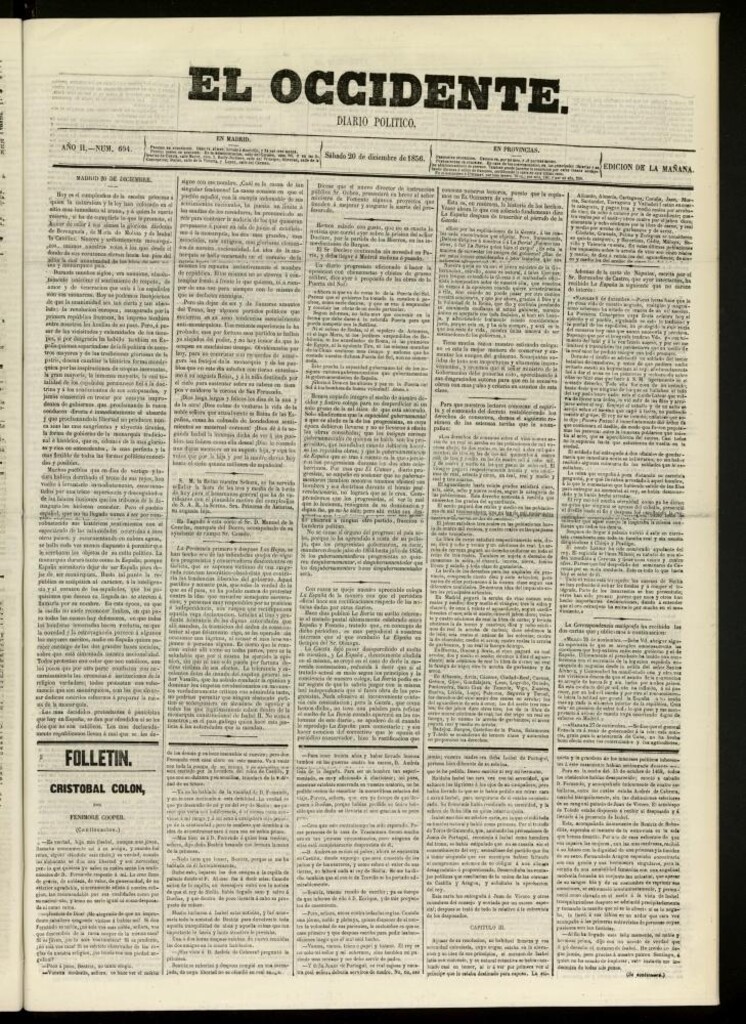 Miniatura de El Occidente: diario político del 20 de diciembre de 1856, nº 604