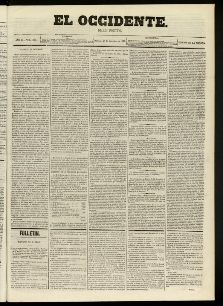 Miniatura de El Occidente: diario político del 21 de diciembre de 1856, nº 605