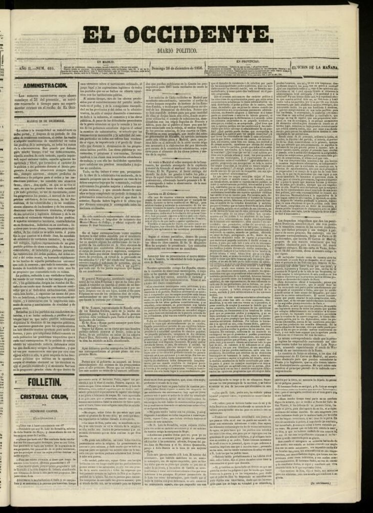 Miniatura de El Occidente: diario político del 28 de diciembre de 1856, nº 610