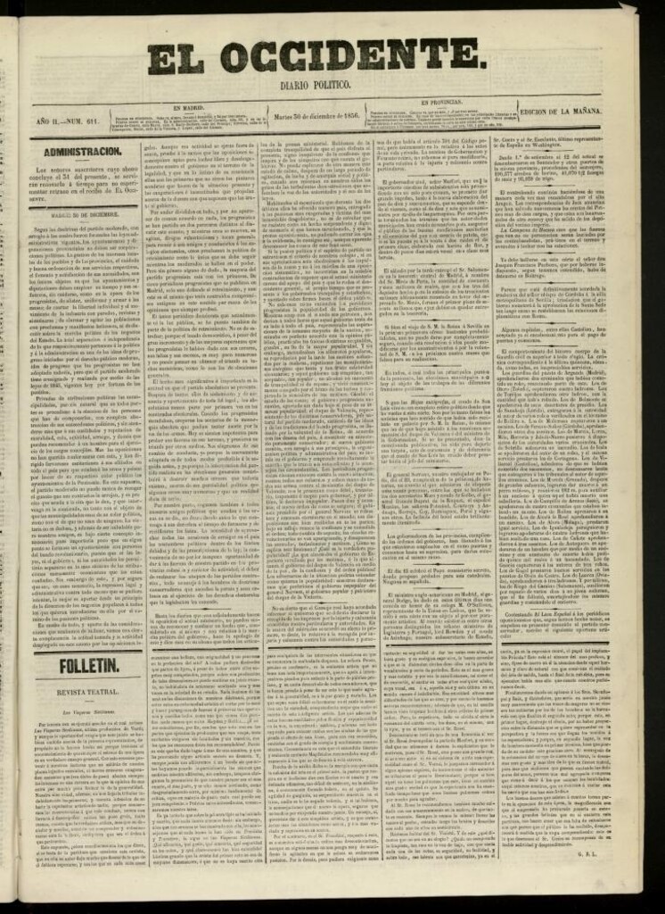 Miniatura de El Occidente: diario político del 30 de diciembre de 1856, nº 611