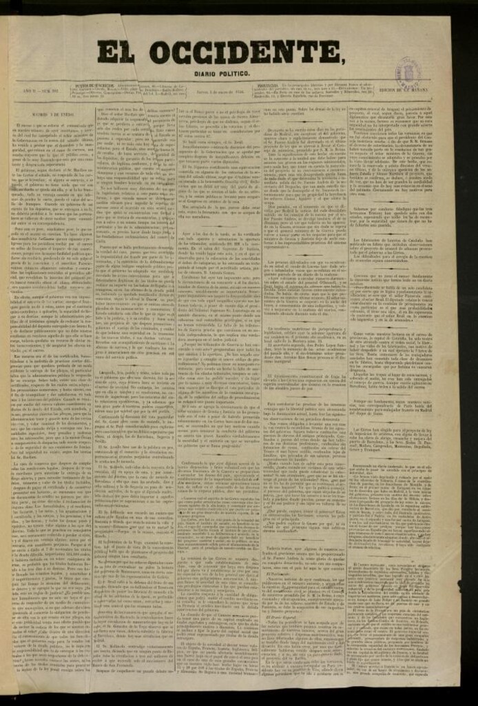 Miniatura de El Occidente: diario político del 3 de enero de 1856, nº 302
