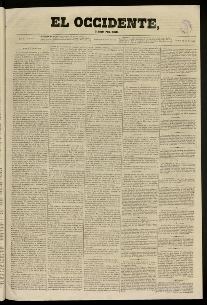 Miniatura de El Occidente: diario político del 6 de enero de 1856, nº 307