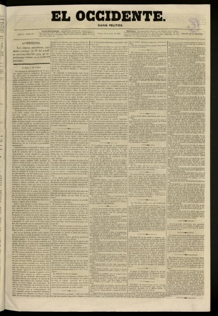 Miniatura de El Occidente: diario político del 11 de enero de 1856, nº 311