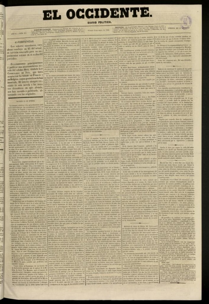 Miniatura de El Occidente: diario político del 12 de enero de 1856, nº 312