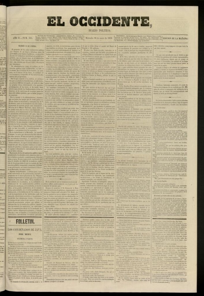 Miniatura de El Occidente: diario político del 16 de enero de 1856, nº 315