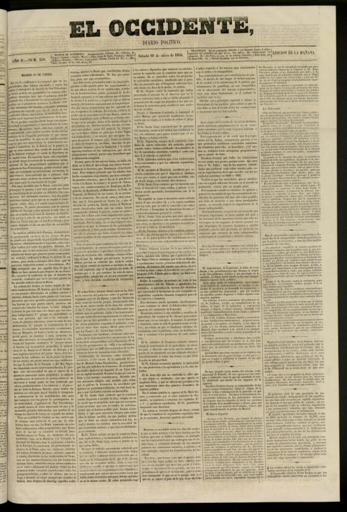 Miniatura de El Occidente: diario político del 19 de enero de 1856, nº 318