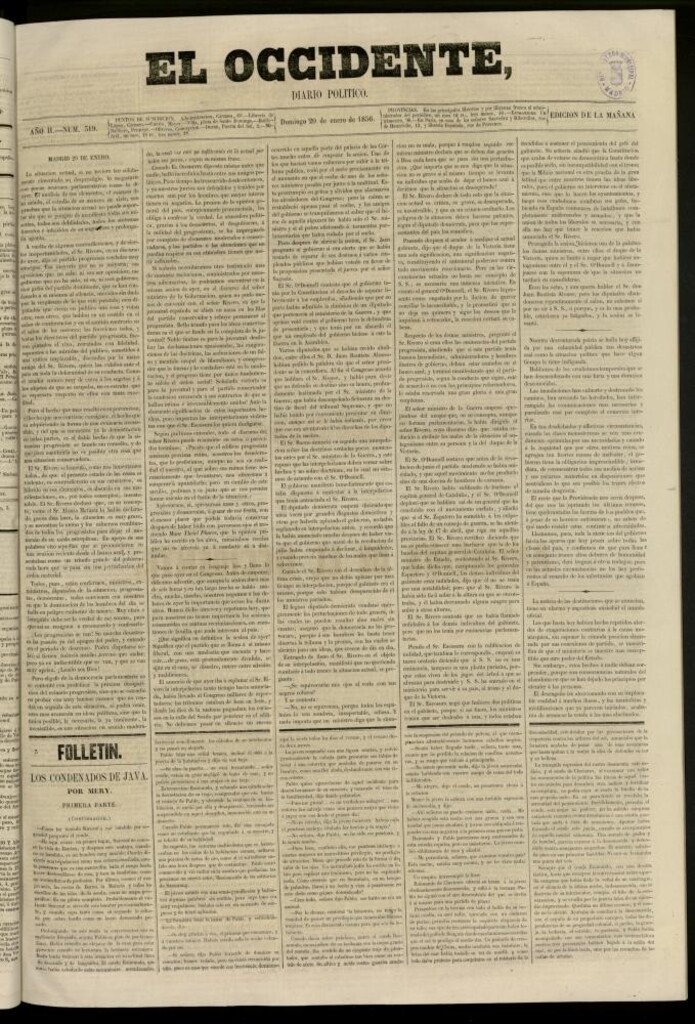Miniatura de El Occidente: diario político del 20 de enero de 1856, nº 319