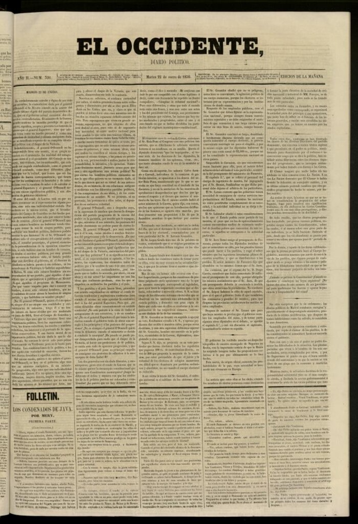Miniatura de El Occidente: diario político del 22 de enero de 1856, nº 320