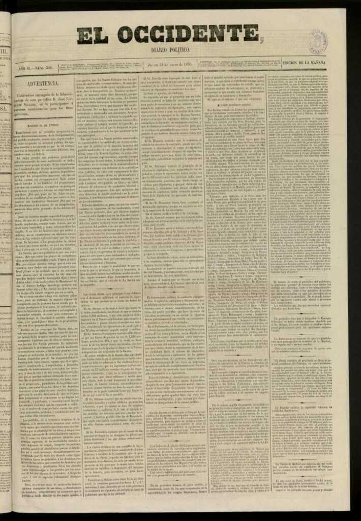 Miniatura de El Occidente: diario político del 31 de enero de 1856, nº 328
