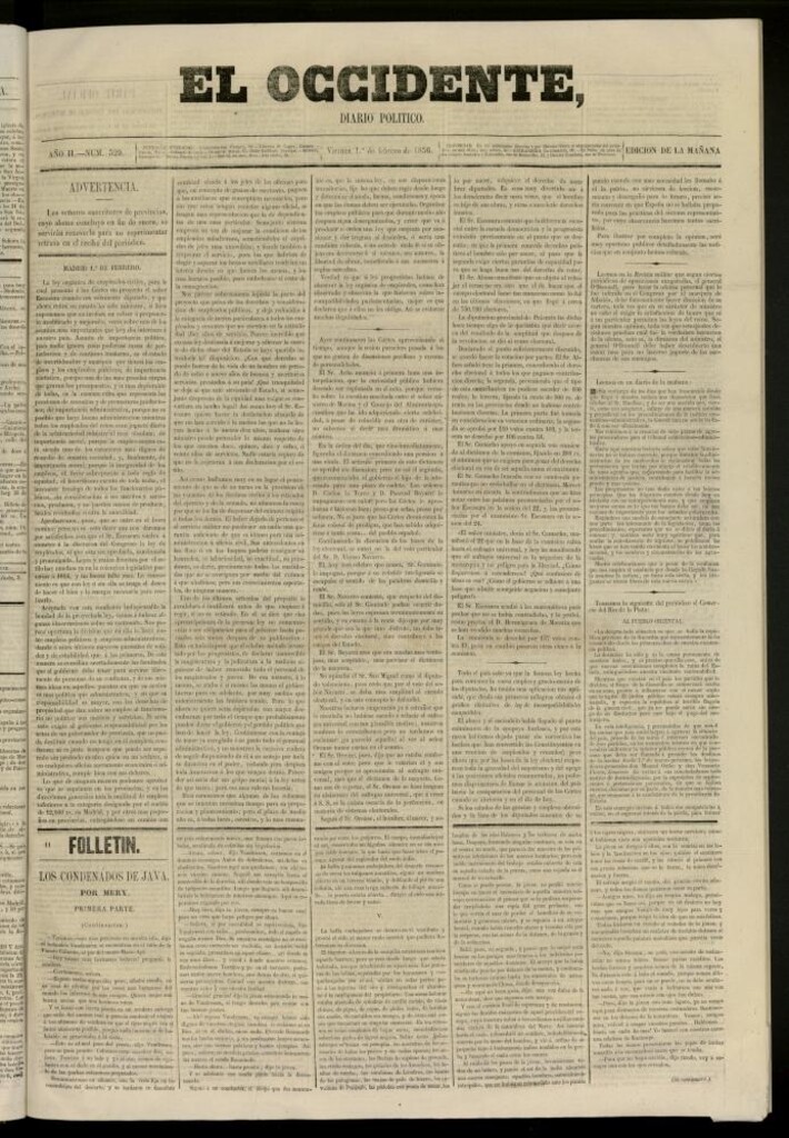 Miniatura de El Occidente: diario político del 1 de febrero de 1856, nº 329