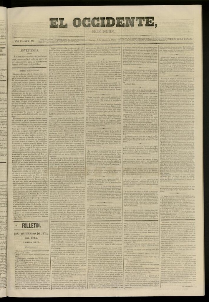 Miniatura de El Occidente: diario político del 3 de febrero de 1856, nº 331
