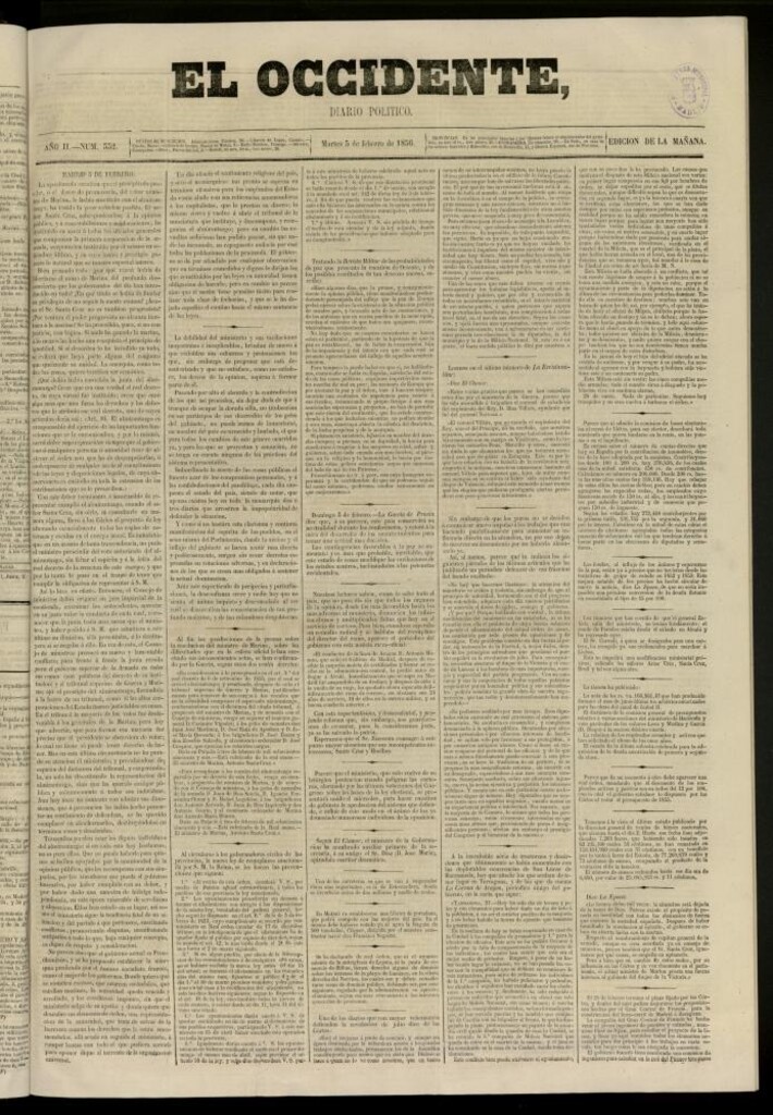 Miniatura de El Occidente: diario político del 5 de febrero de 1856, nº 332