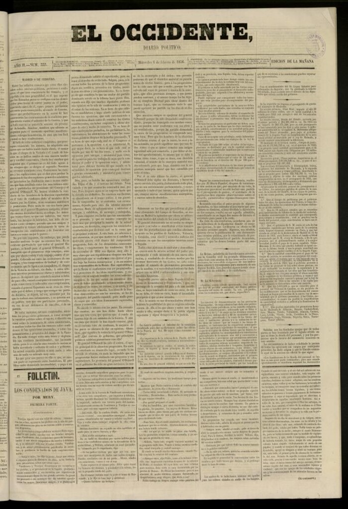 Miniatura de El Occidente: diario político del 6 de febrero de 1856, nº 333
