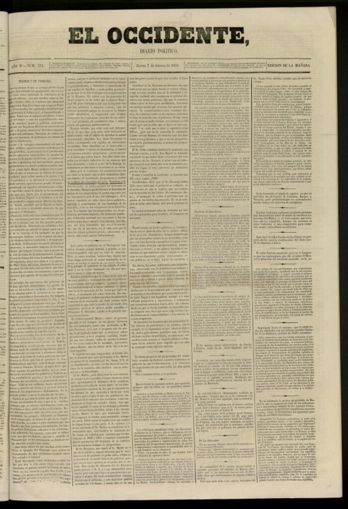 Miniatura de El Occidente: diario político del 7 de febrero de 1856, nº 334
