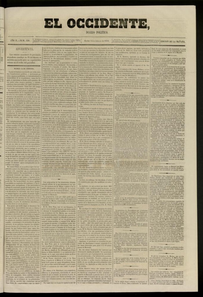 Miniatura de El Occidente: diario político del 12 de febrero de 1856, nº 338