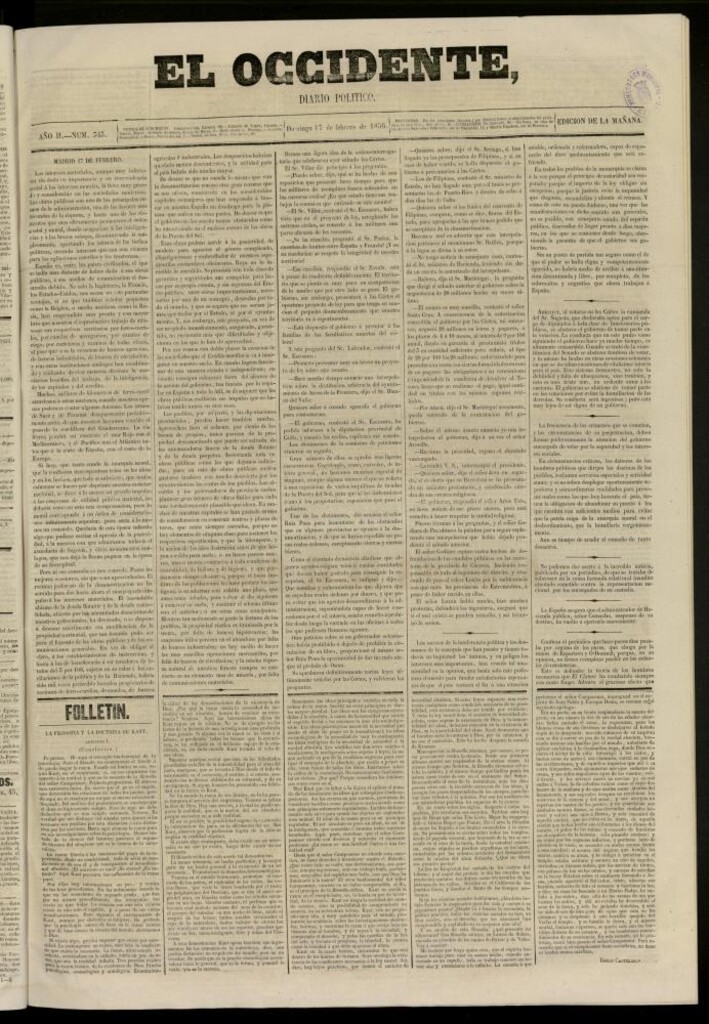Miniatura de El Occidente: diario político del 17 de febrero de 1856, nº 343