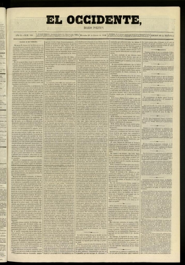 Miniatura de El Occidente: diario político del 20 de febrero de 1856, nº 345