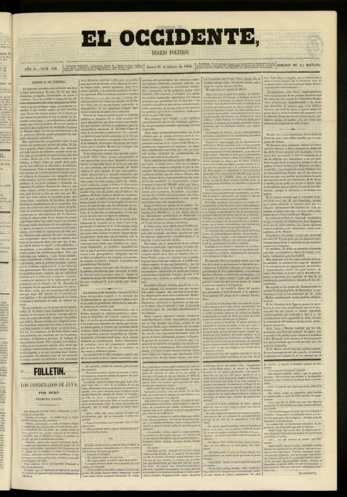 Miniatura de El Occidente: diario político del 21 de febrero de 1856, nº 346